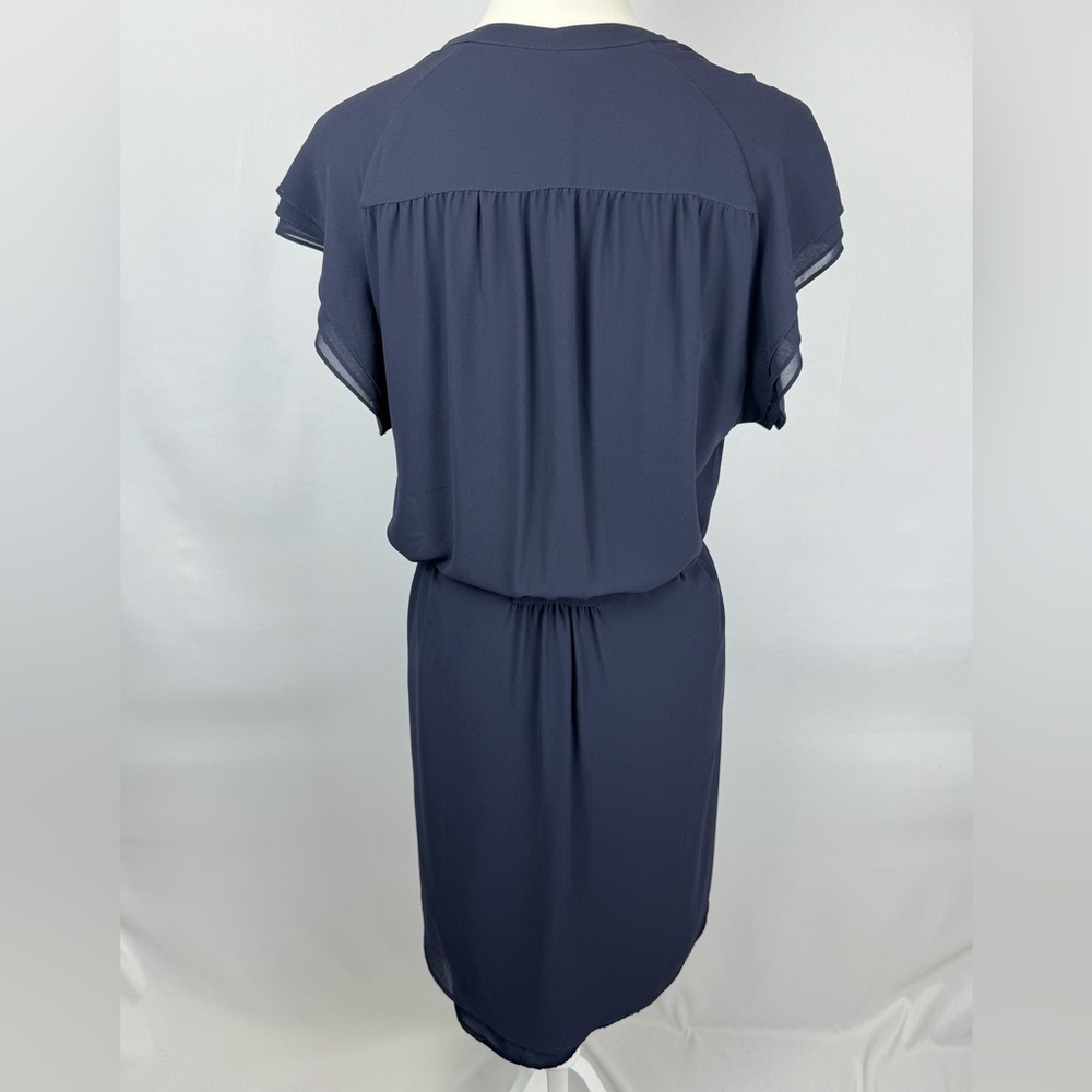 H&M Pintuck Dress Flutter Short Sleeves Tie Waist Navy Blue Lightweight Size 14 - Picture 8 of 13